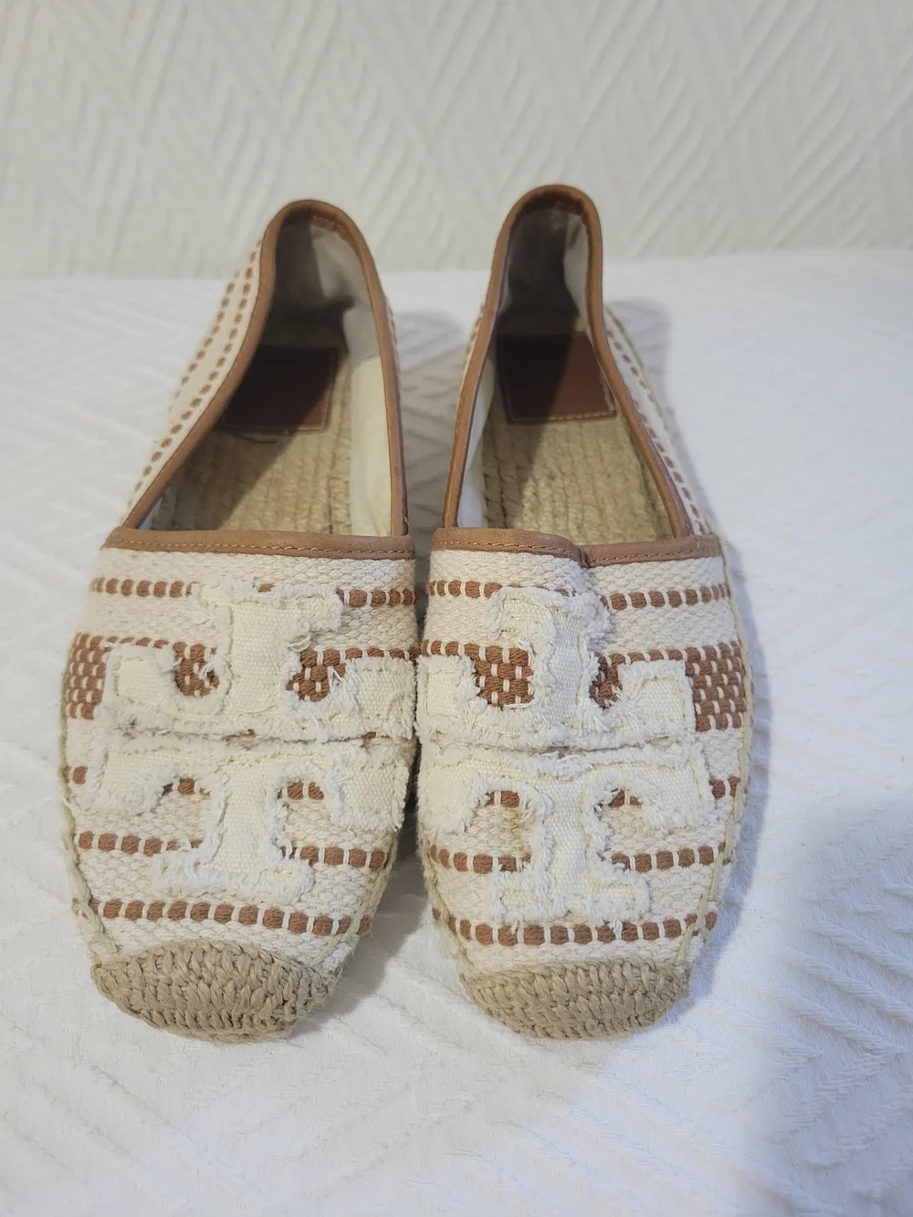 Tory Burch Cream and Tan Crochet Espadrille Flats